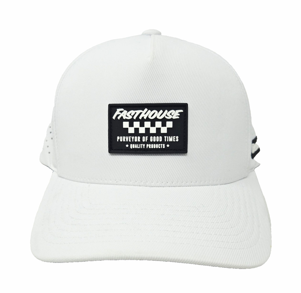 Fasthouse Trucker Hat White One Size Snapback Perforated Rubber Patch Logo Mesh
